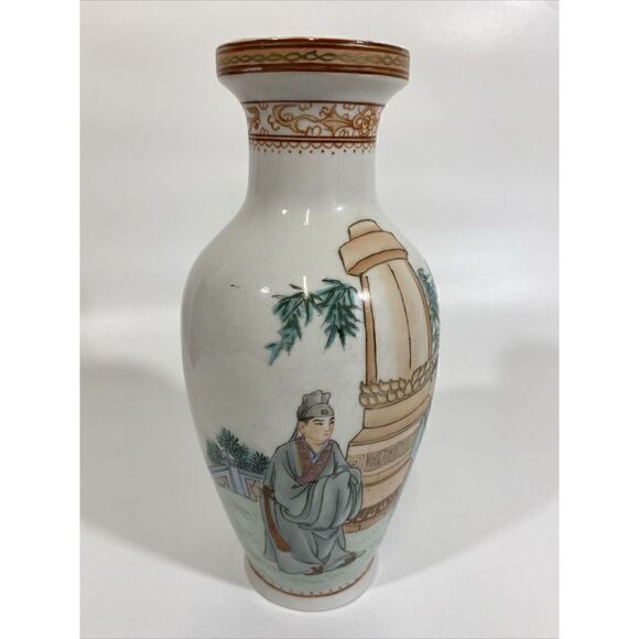 Chinese 20th Century Handpainted Marriage Story Poem Figural Vase Porcelain - Picture 6 of 13